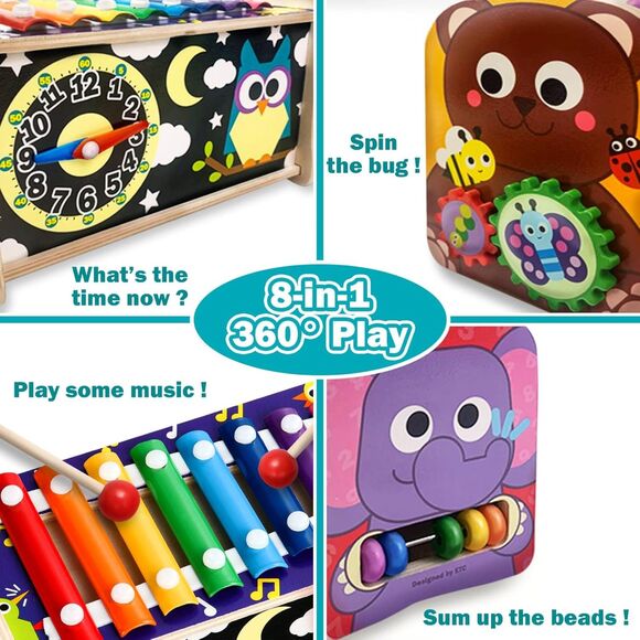 Montessori 8 in 1 Toddler Toy Clock Learning Xylophone Fishing Toy Activity Cube - Picture 3 of 7